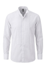 Camisa Cuello Pajarito Plizada en pecho. Botón escondido