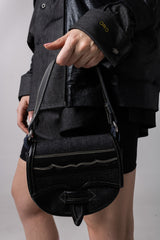 MINI CARRIEL NEGRO NOCHE CON CUERO NEGRO