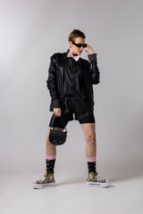 MINI CARRIEL NEGRO NOCHE CON CUERO NEGRO